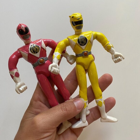 Mighty Morphin Power Rangers Pink and Yellow Bendy Action Figure 1993 Saban - Picture 2 of 3